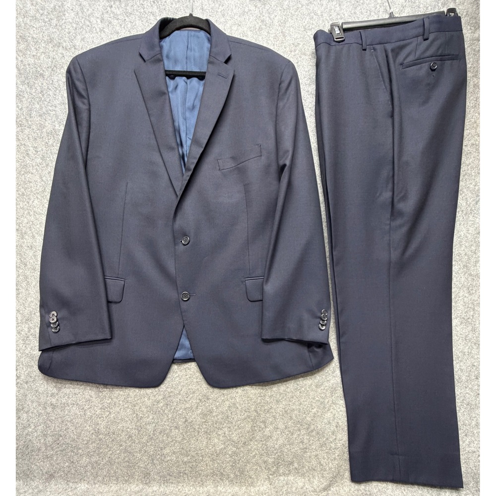 Michael Kors Mens 48R Navy Blue 100% Wool 2 Piece Suit Blazer Trousers 42x29